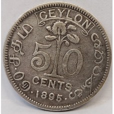 CEYLON 1895 . FIFTY 50 CENTS COIN